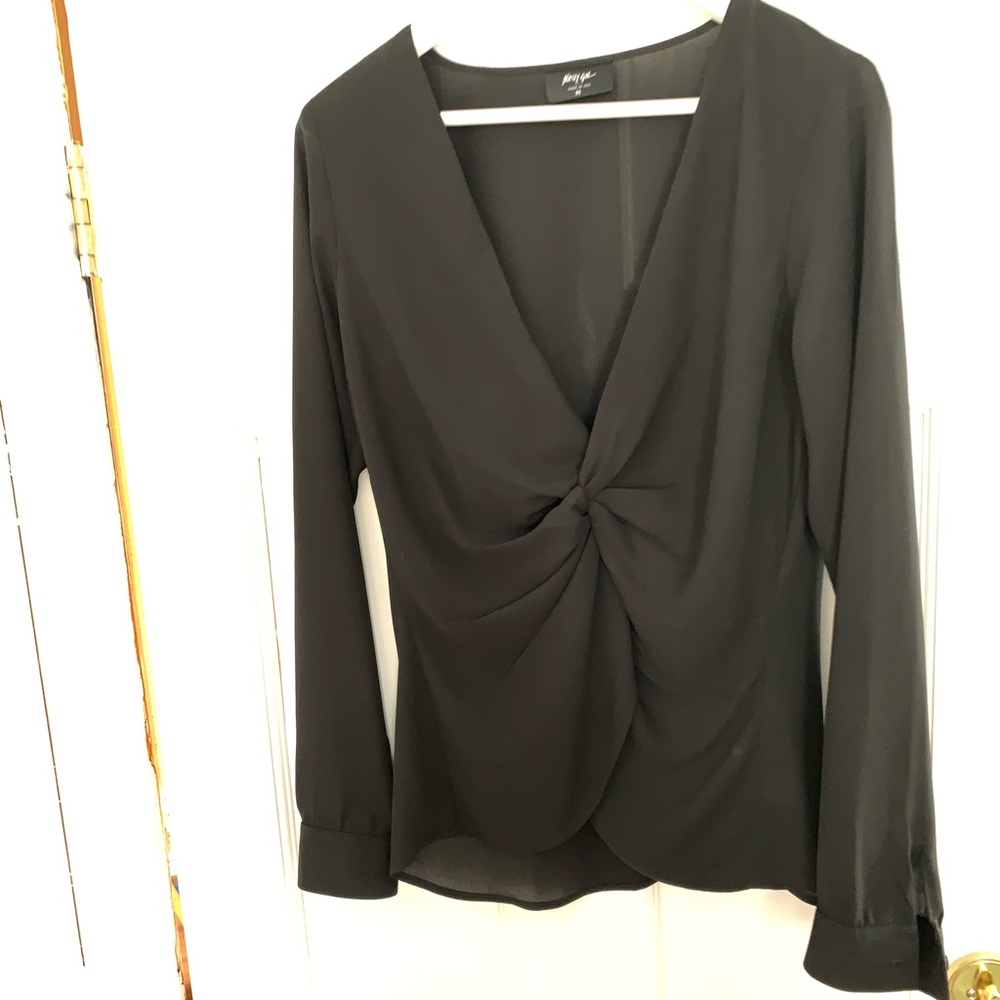 Nasty Gal Black V-Neck Blouse with Long Sleeves